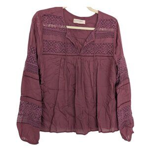 Lucky Brand Mauve Lace Long Sleeve Blouse Size M